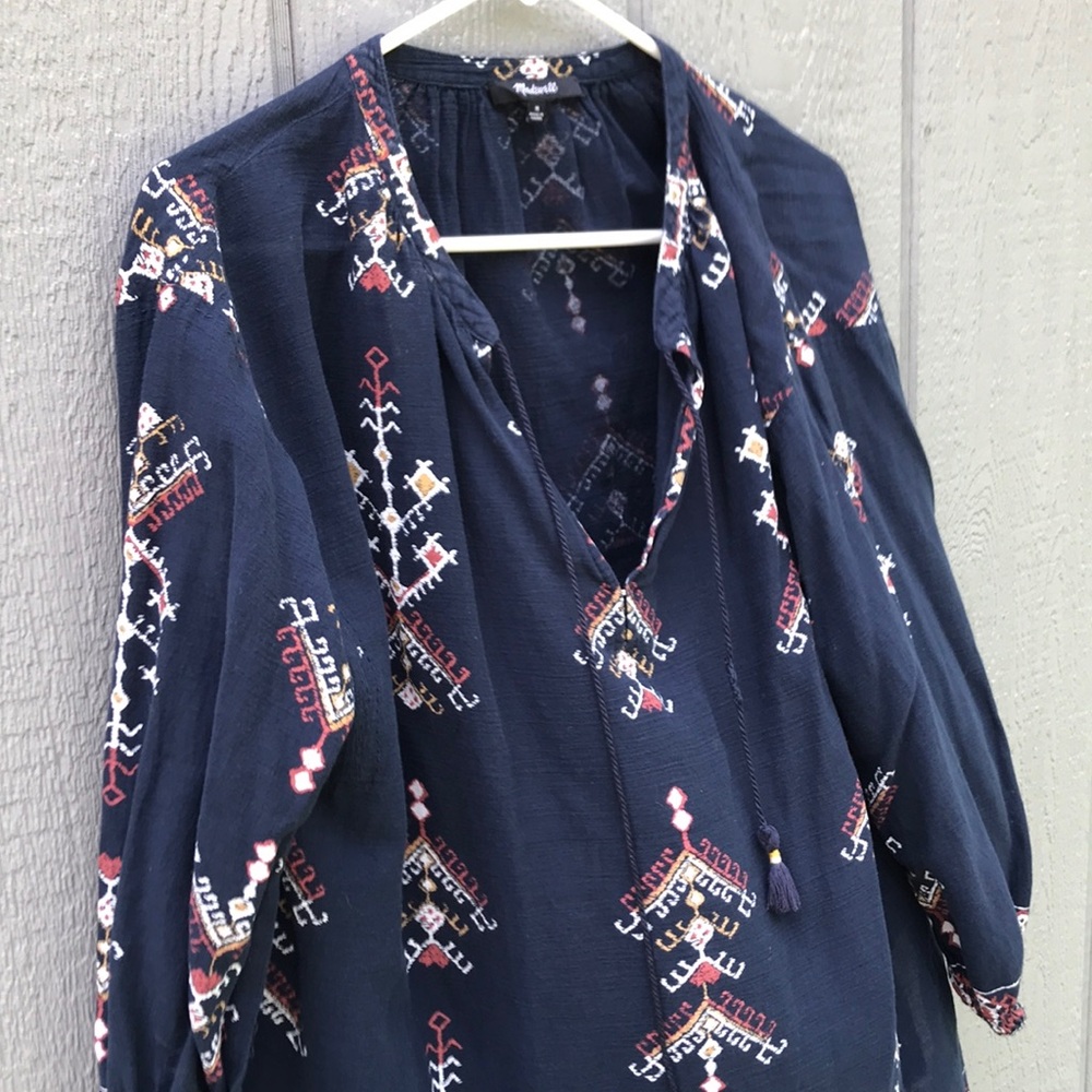 Madewell Navy Embroidered Women's Top size medium boho - Picture 2 of 6